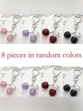 Heart Charm Cherry Keychain Pendant - Assorted Colors 8 pack
